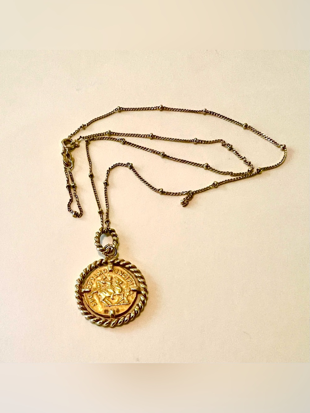 Jessica Simpson 925 Sterling 14K Gold Plated Ancient Coin Pendant Necklace